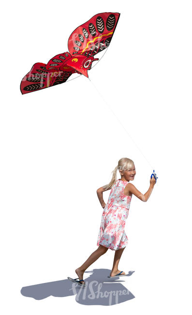 girl running and flying a kite