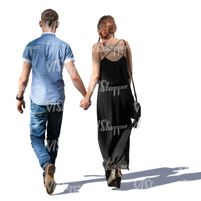 couple in partial shade walking hand in hand