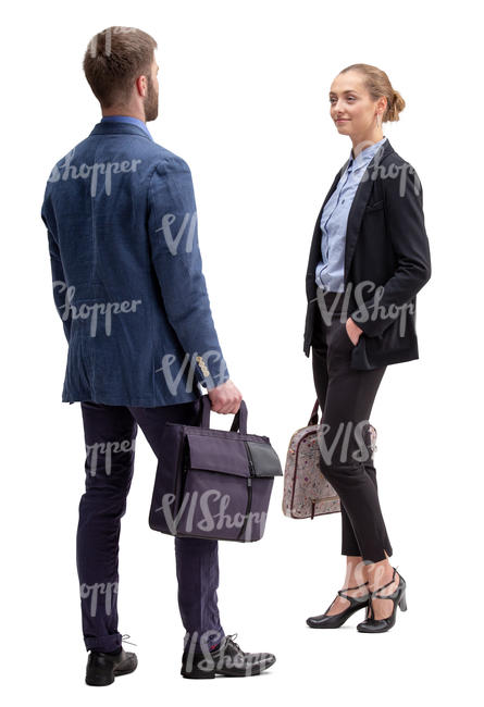 businessman and businesswoman talking