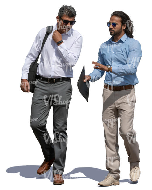 two businessmen walking and talking