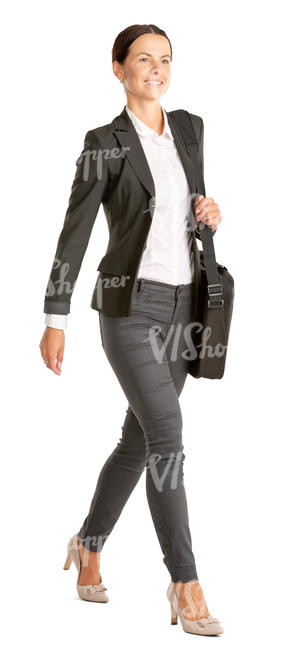 businesswoman with a laptop bag walking