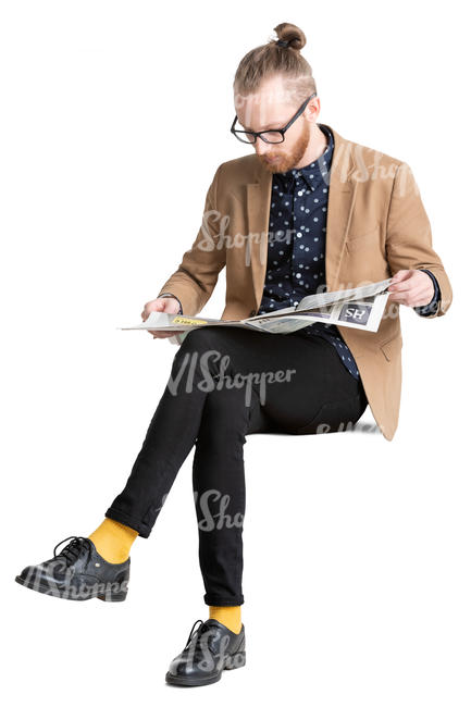 man sitting and reading a newspaper