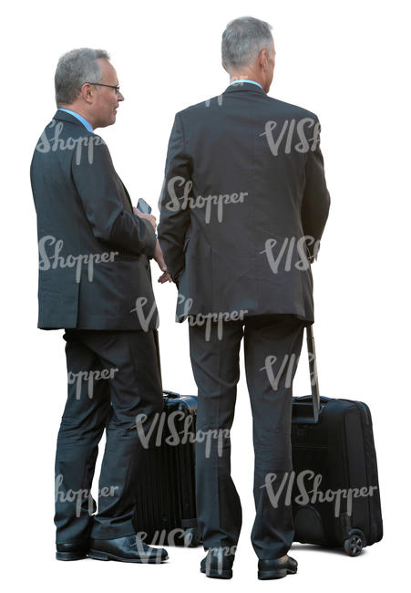 two businessmen with suitcases standing