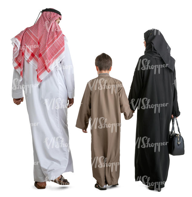 arab family of three walking