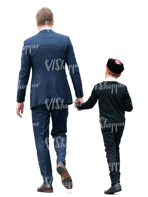 father and son going to school