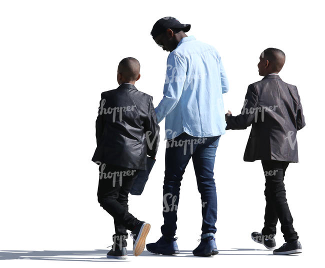 black man with two sons walking