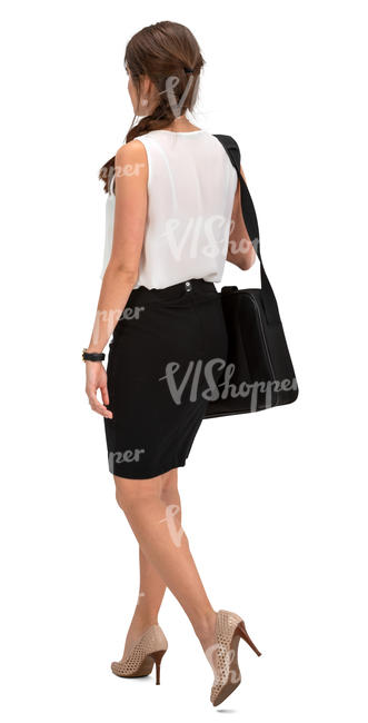 businesswoman with a laptop bag walking