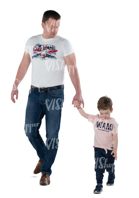 father and son walking hand in hand