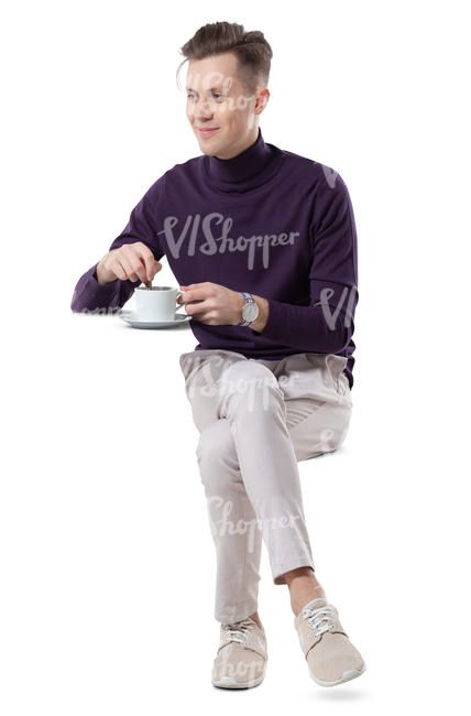 young man sitting and drinking coffee