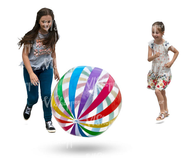 two girls playing with a beach ball