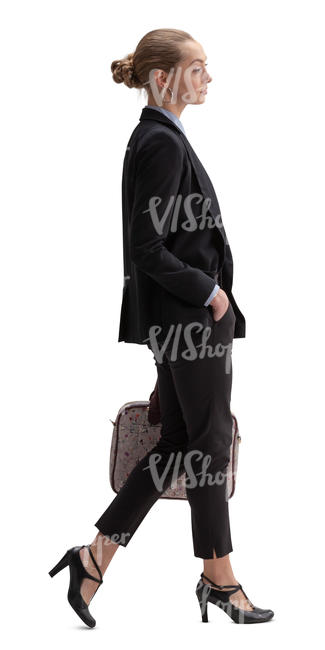 businesswoman with a laptop bag walking