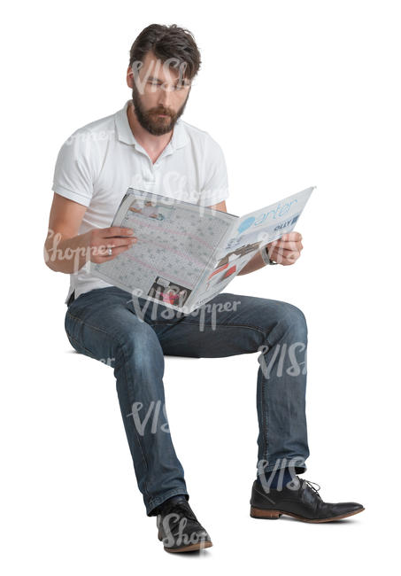 man sitting and reading a newspaper