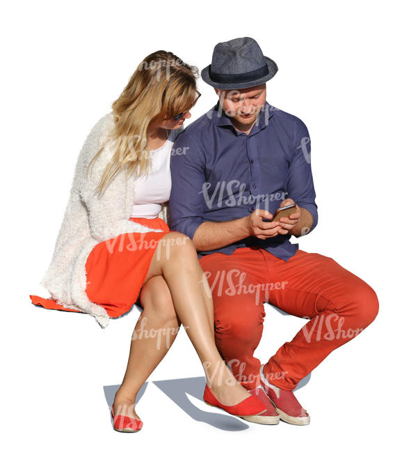 couple sitting and checking smth from the phone