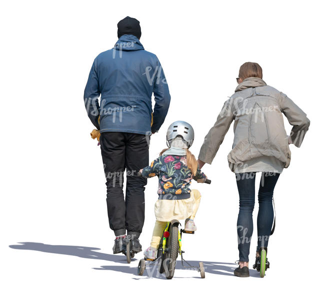 family with bicycle and scooter