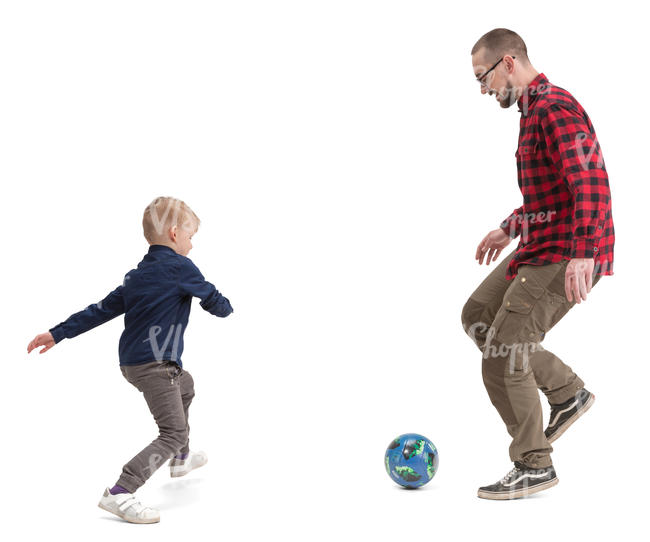 father and son playing football