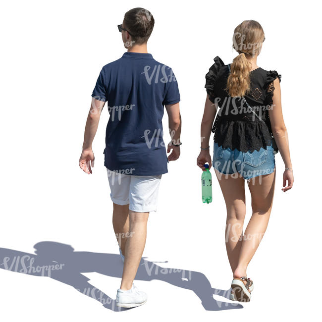 man and woman walking seen from above