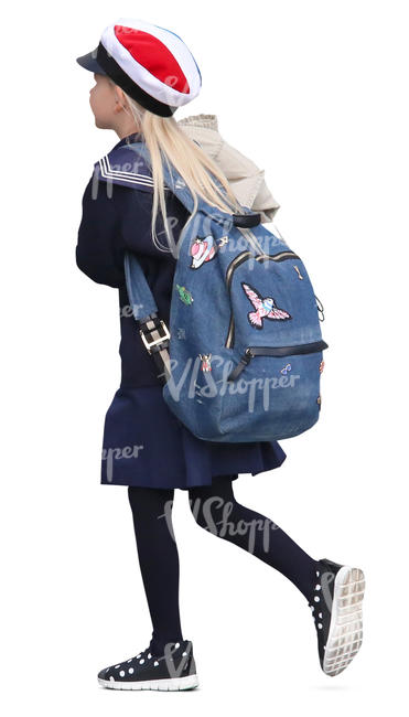 schoolgirl with a school bag walking
