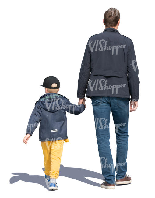 father and son walking hand in hand