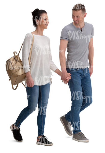 man and woman walking hand in hand