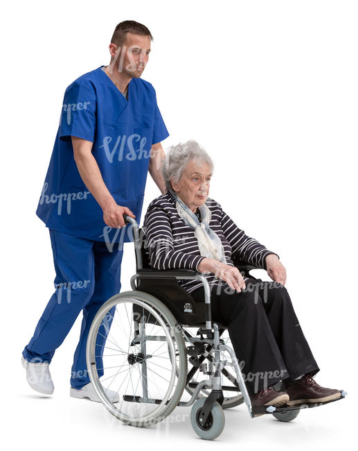 nurse pushing a woman in a wheelchair