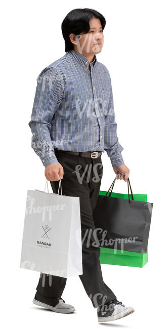 asian man with shopping bags walking