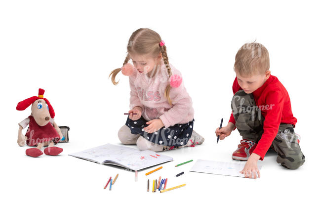 two kids drawing on the floor