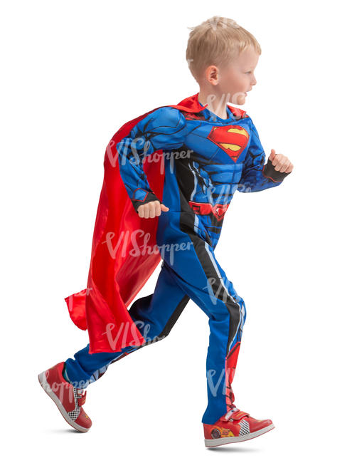 boy in a superman costume running