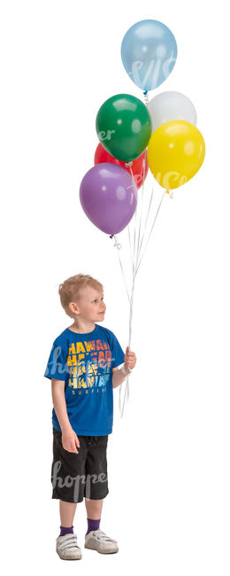 boy with colorful balloons standing