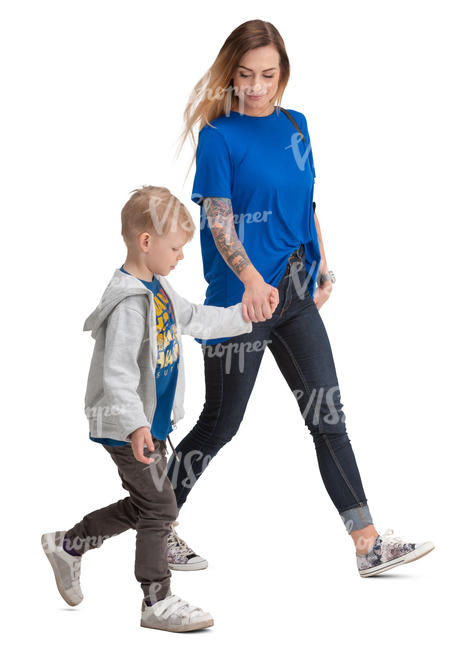 mother and son walking hand in hand