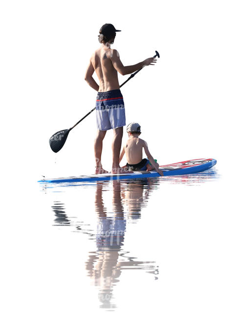 father and son paddleboarding