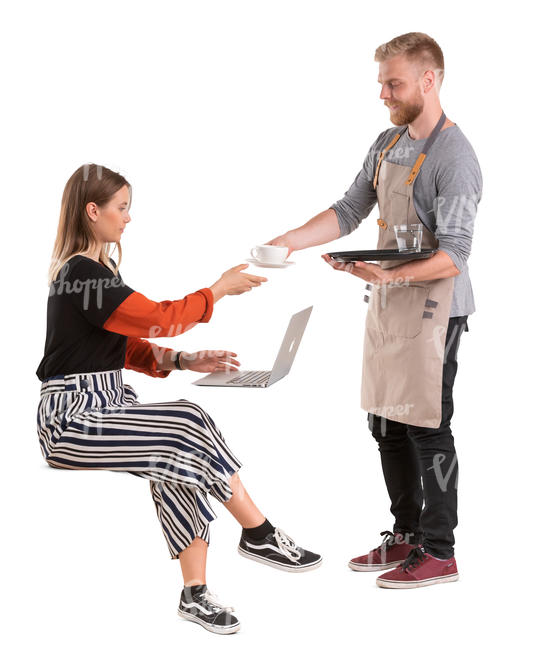 waiter passing coffee to a client