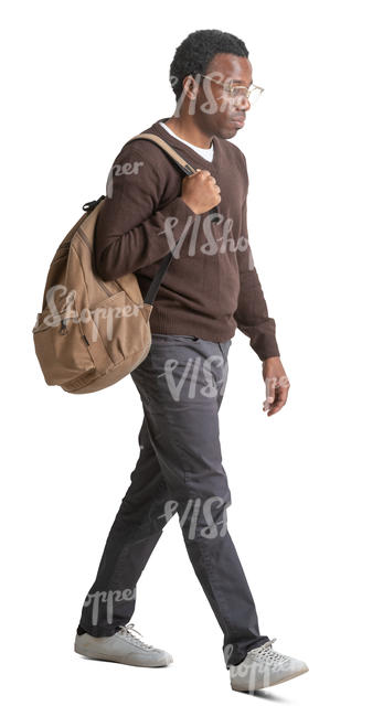 black man with a backpack walking