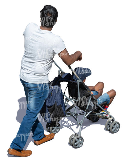 father with his son in stroller seen from above