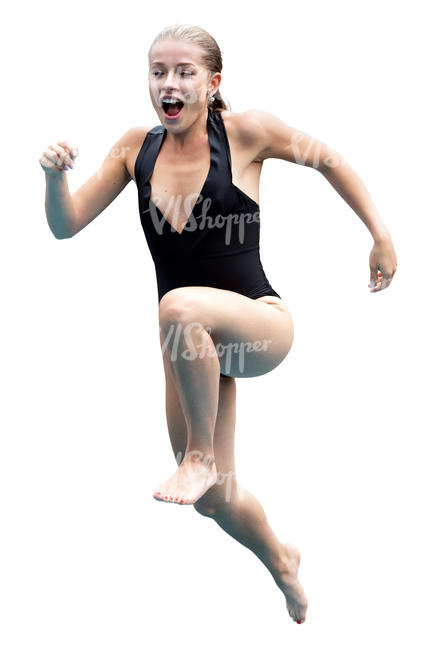 woman jumping into water