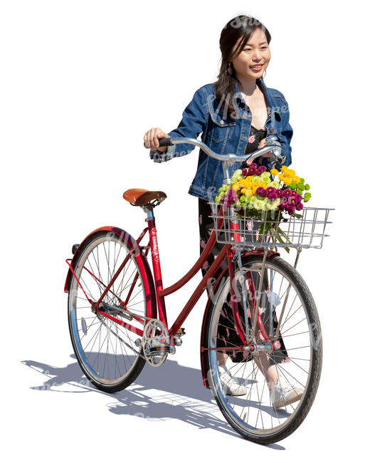 asian woman with a red bike