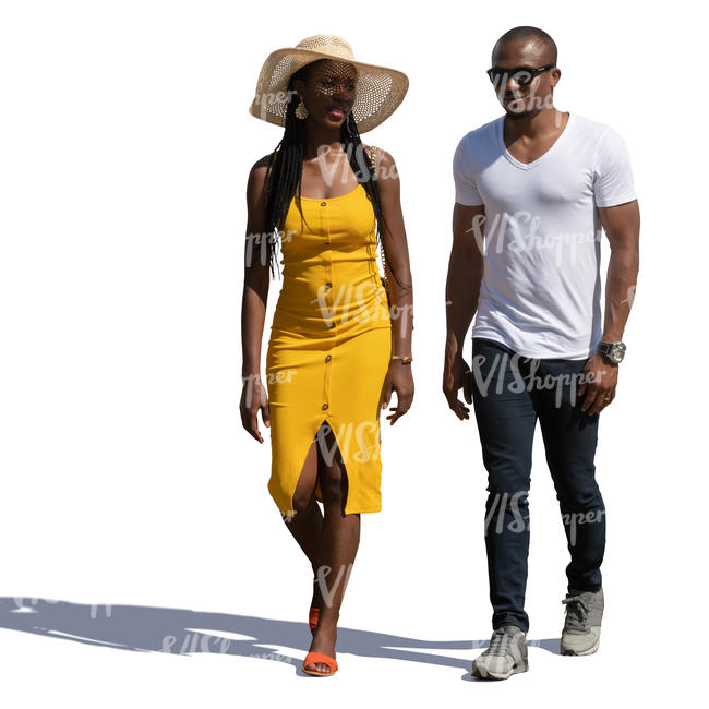 black man and woman walking in summertime
