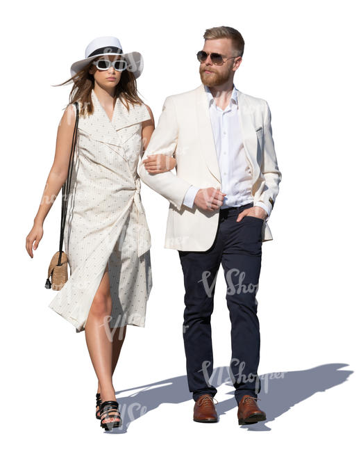 man and woman walking arm in arm