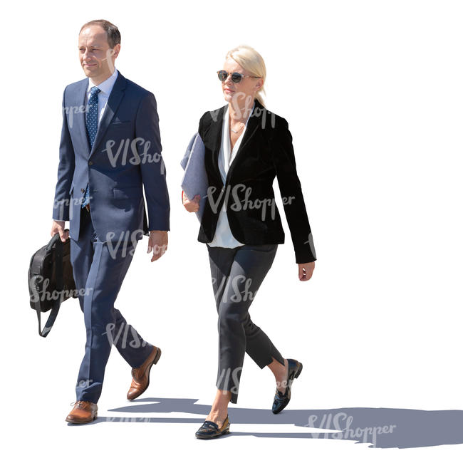 businessman and businesswoman walking