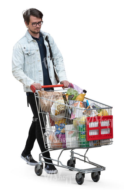 man with a trolley full of groceries