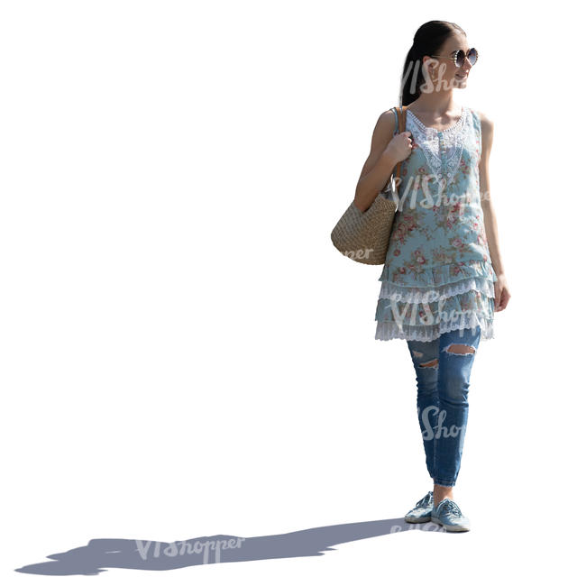 backlit woman walking