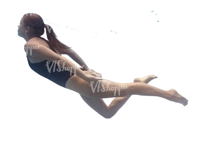 woman swimming under water