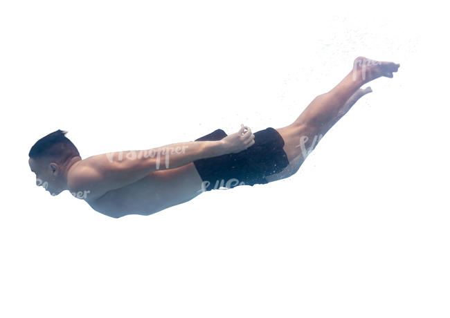 man swimming under water