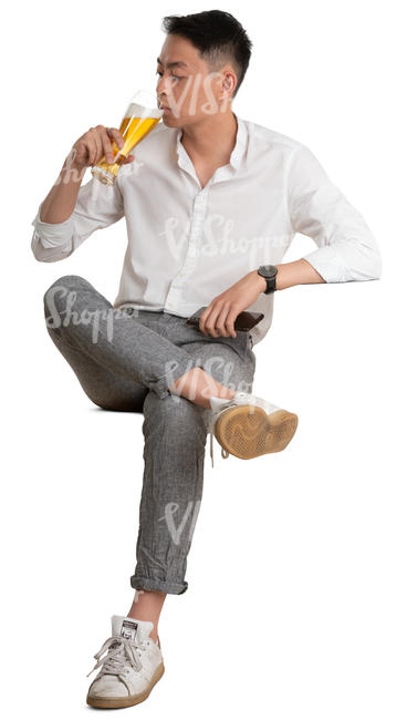 young asian man drinking beer