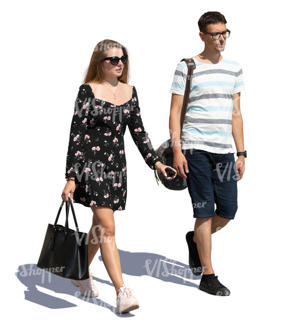 man and woman walking on a summer day
