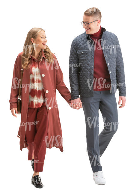 young couple walking happily hand in hand