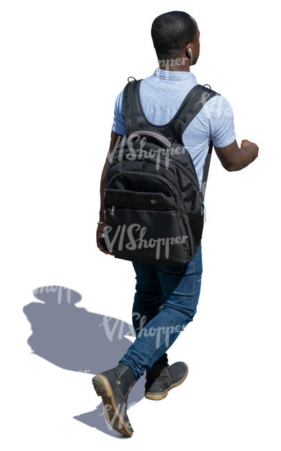 black man with a backbag seen from above