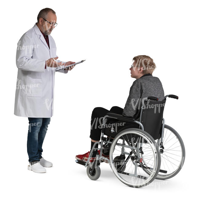 doctor talking to a young man in a wheel chair