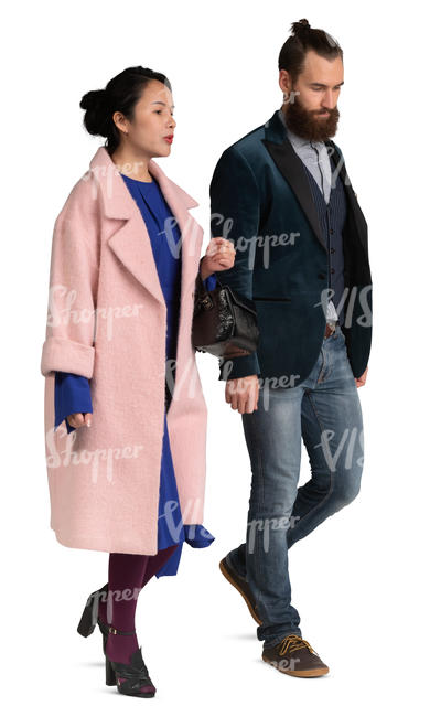 man and woman walking