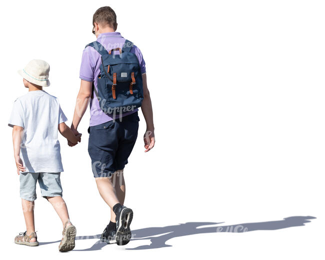 father and son walking hand in hand