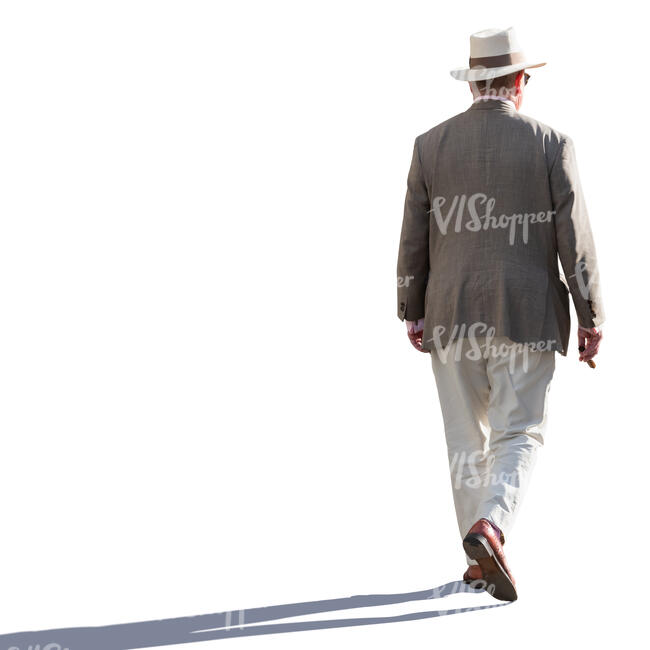 backlit elderly man walking